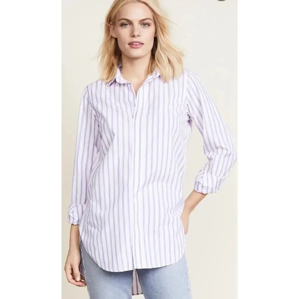Frank & Eileen Grayson Button Down Shirt Cotton Blue and Pink Stripe Size Small